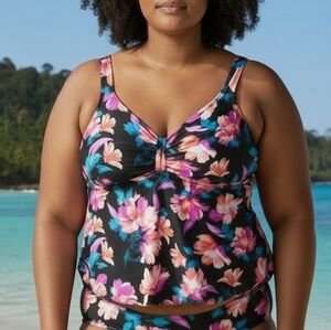 Trimshaper Lily Floral Tankini Swim Top Size 8 New